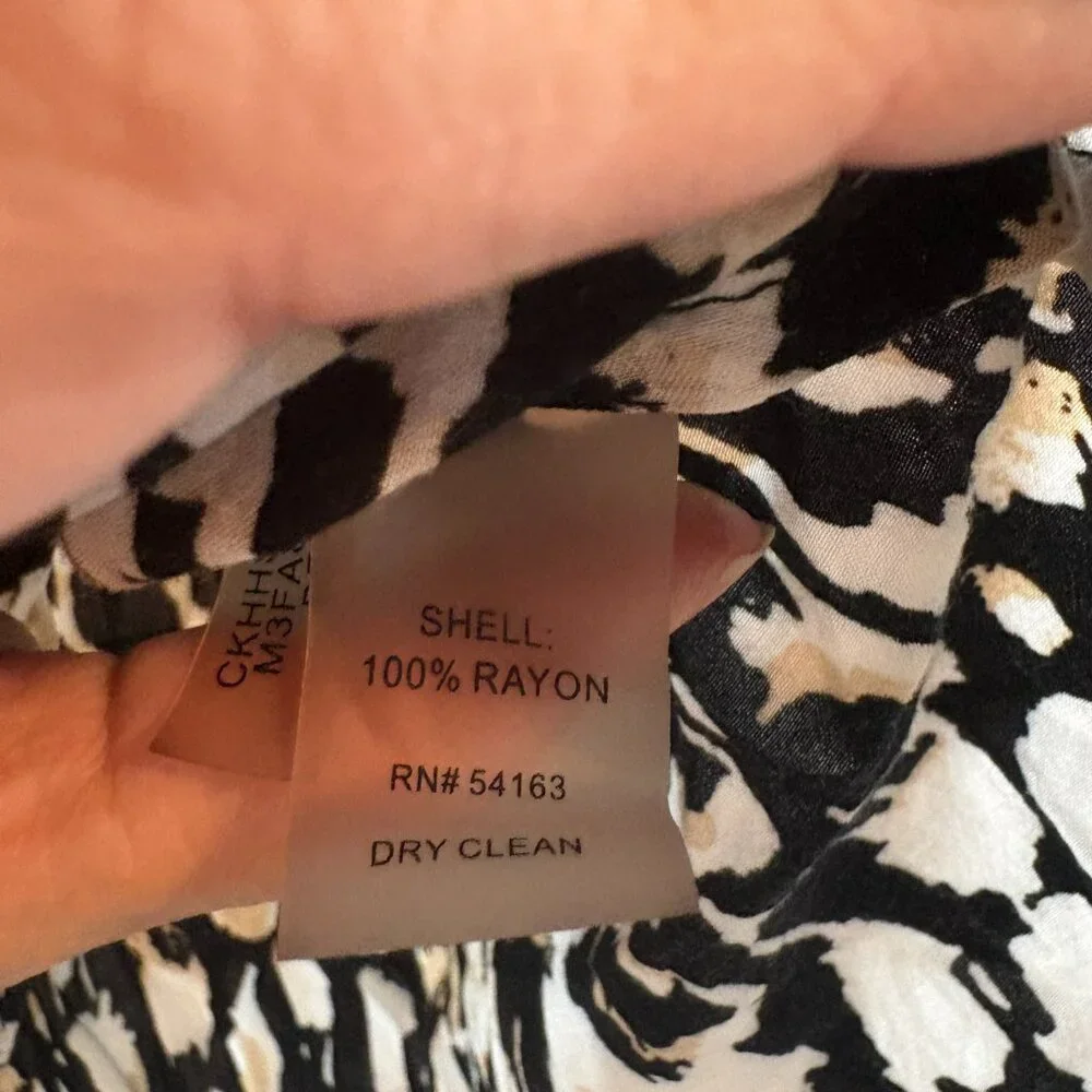 Calvin Klein Black Beige Animal Print Long Roll Tab Sleeves Buttons Up Shirt - Picture 4 of 7